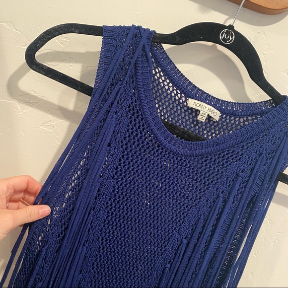 Perfect condition! RONNY KOBO Ranja Navy Blue Fringe Top Size XS - Picture 4 of 5